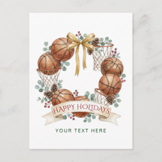 Basketball Wreath Bow Christmas Holiday Postcard