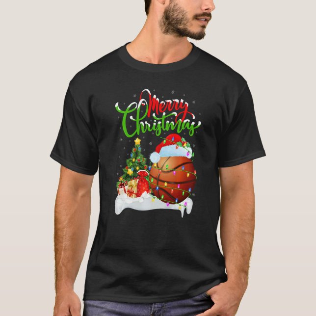 Basketball  Xmas Decorations Santa Basketball Chri T-Shirt (Front)
