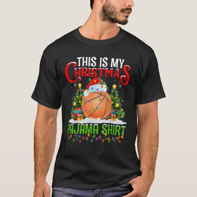 Basketball Xmas Lights This Is My Christmas Pajama T-Shirt (Front)