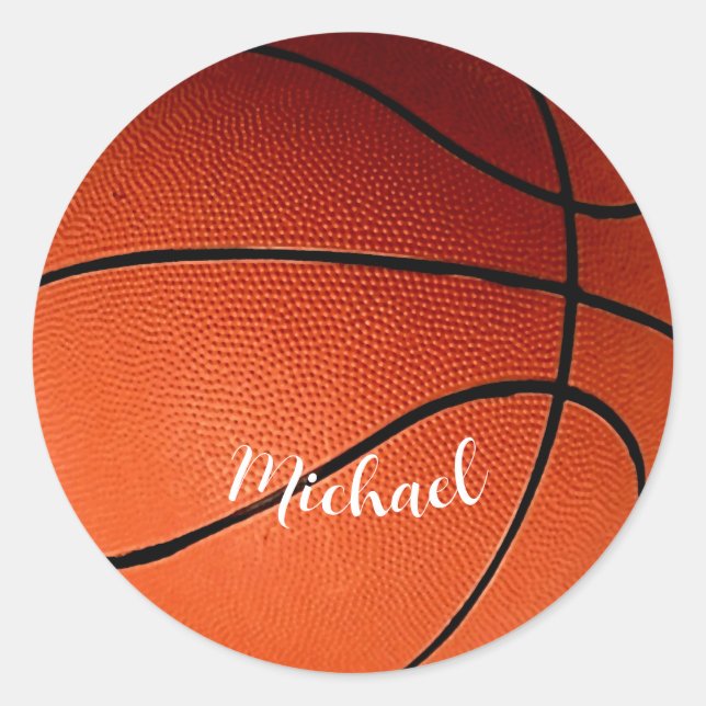 Basketball Your Name Custom Classic Round Sticker (Front)