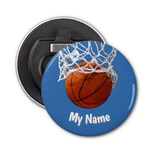Basketball Your Name Custom Steel Blue Background Bottle Opener
