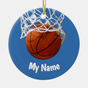 Basketball Your Name Custom Steel Blue Background Ceramic Ornament