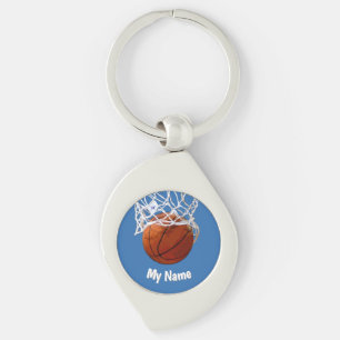 Basketball Your Name Custom Steel Blue Background Key Ring