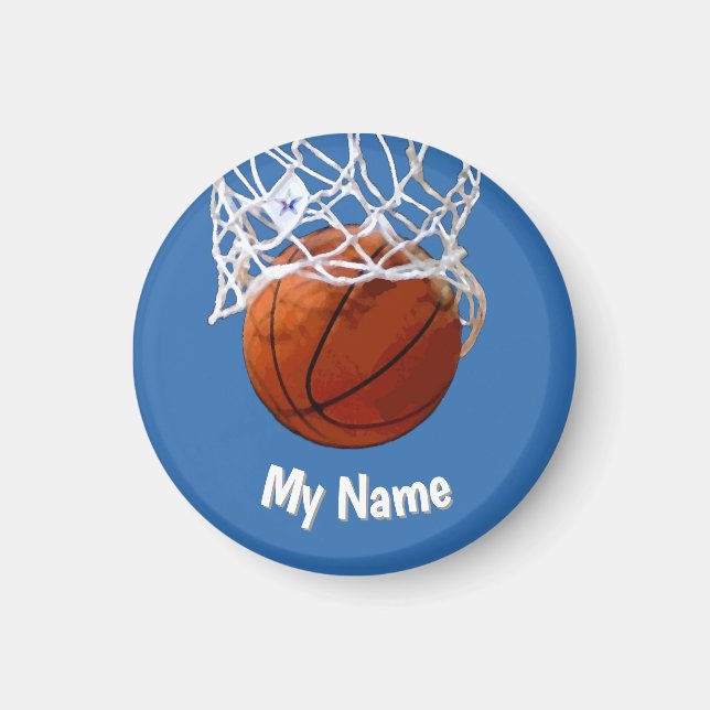 Basketball Your Name Custom Steel Blue Background Magnet (Front)