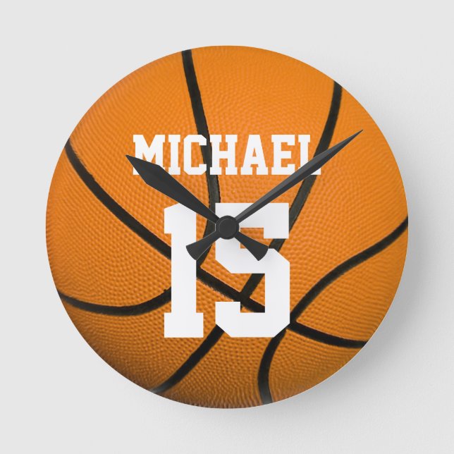 Basketball Your Name Customisable Round Clock (Front)