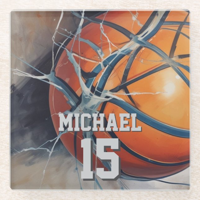 Basketball Your Name Glass Coaster (Front)