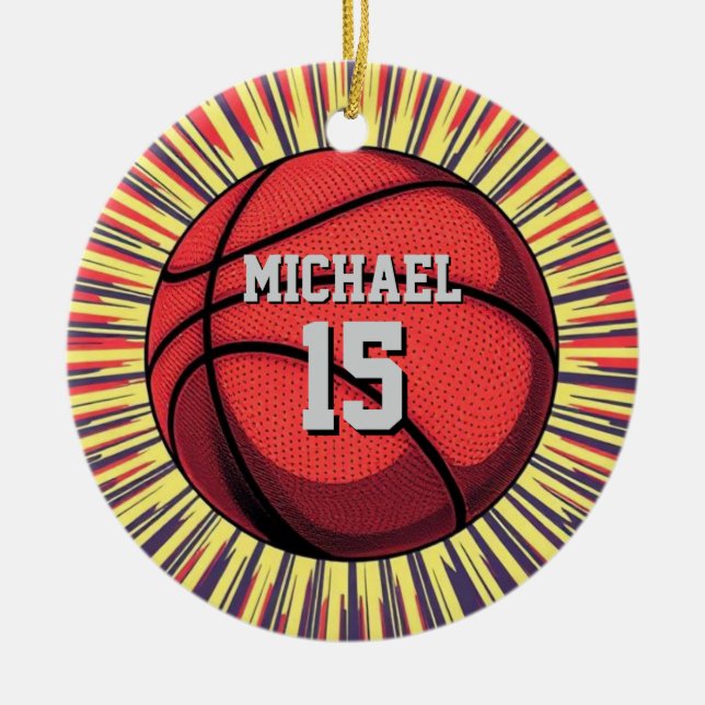 Basketball Your Name Pop Art Ceramic Ornament (Front)