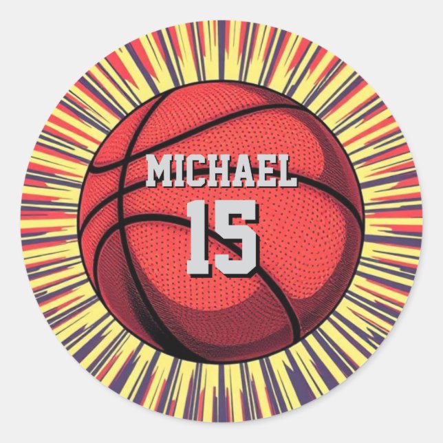 Basketball Your Name Pop Art Classic Round Sticker (Front)