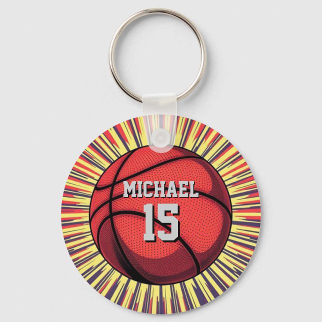 Basketball Your Name Pop Art Key Ring (Front)