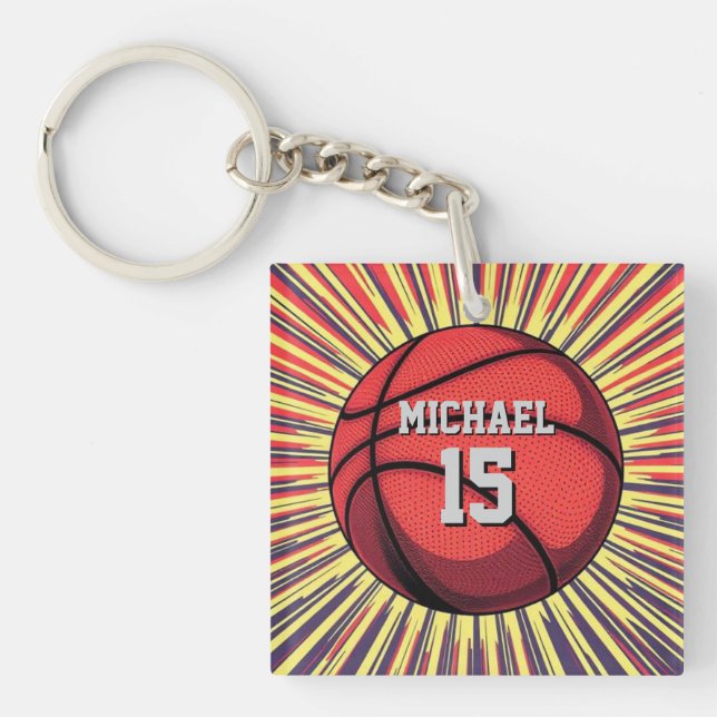 Basketball Your Name Pop Art Key Ring (Front)