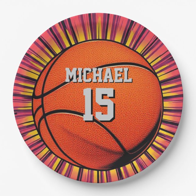 Basketball Your Name Pop Art Paper Plate (Front)