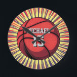Basketball Your Name Pop Art Round Clock<br><div class="desc">Digital Sporting Images and Artworks - We Love Basketball - American Popular Sports</div>