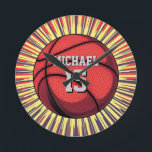 Basketball Your Name Pop Art Round Clock<br><div class="desc">Digital Sporting Images and Artworks - We Love Basketball - American Popular Sports</div>