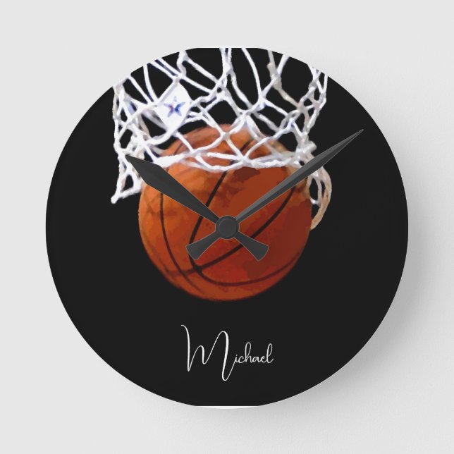 Basketball Your Name Round Clock (Front)