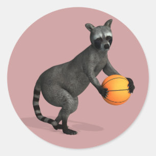 Basketballer Racoon Classic Round Sticker