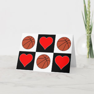 Basketballs & Hearts Cute Chequered Pattern Greeti Card