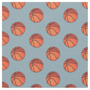 Basketballs on Light Stone Blue Fabric
