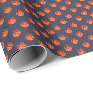 Basketballs on Navy Blue Wrapping Paper