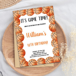 Basketballs Orange Round Birthday Invitations