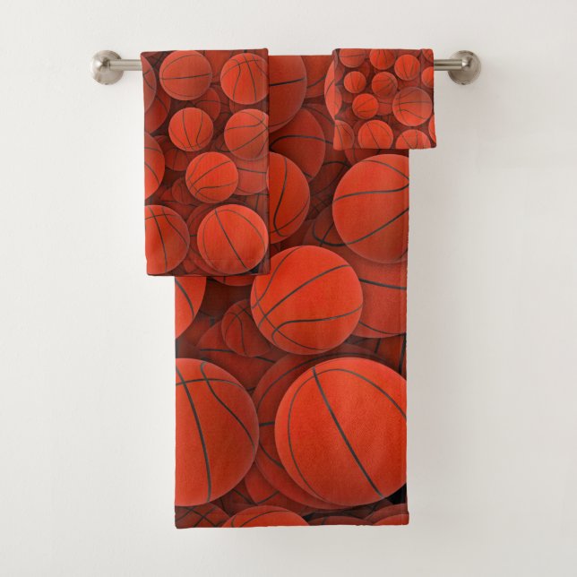 Basketballs pattern bath towel set (Insitu)