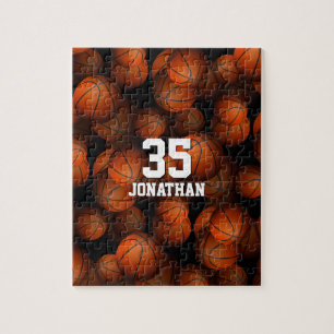 Basketballs pattern boys girls personalized jigsaw puzzle