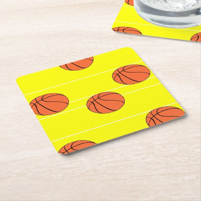 Basketballs pattern on square paper coaster (Angled)