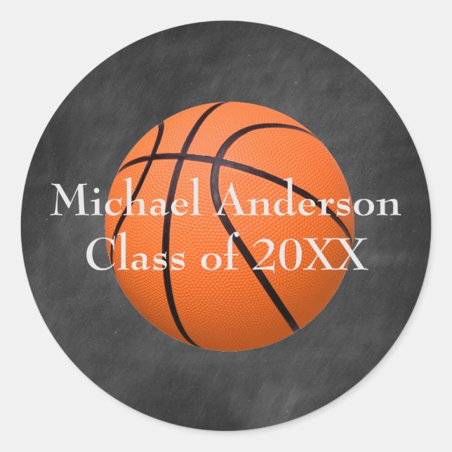 Basketbball on Chalkboard - Graduation Sticker (Front)