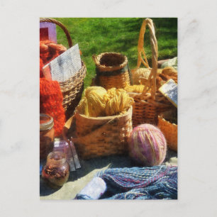 Baskets of Yarn at Flea Market Postcard