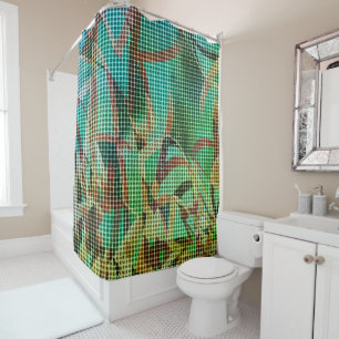 Baskets style of green brown resembles dry straw shower curtain
