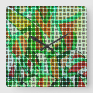 Baskets style upon green curved ribbons square wall clock