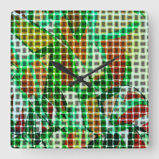 Baskets style upon green curved ribbons square wall clock (Front)