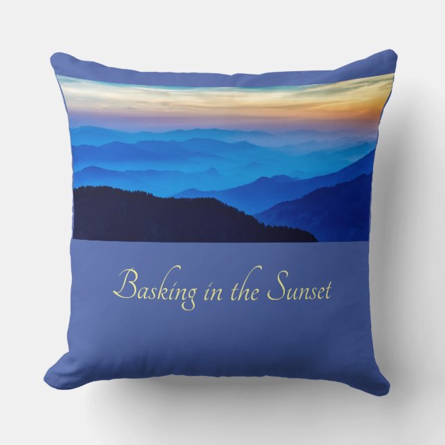 Basking in the Sunset Cornflower Blue Background Cushion (Front)
