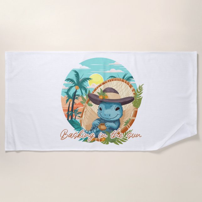Basking Marine Iguana Beach Towel (Front)