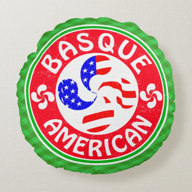 Basque American Lauburu Cross Round Pillow (Front)