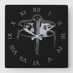 Bass 1 Grey Roman Numbers wcm Square Wall Clock