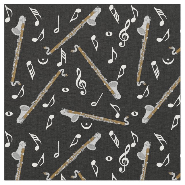 Bass Clarinet Black Music Notes Fabric (Close Up)
