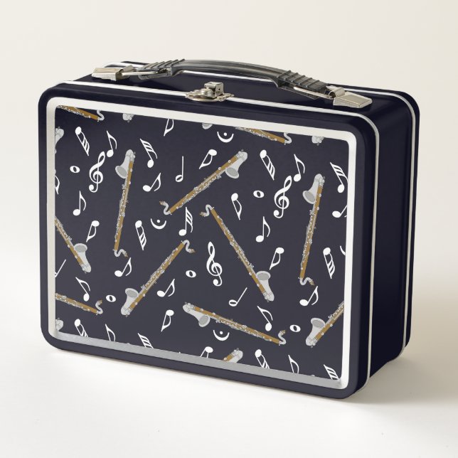 Bass Clarinet Music Note Pattern Metal Lunch Box (Front)