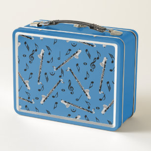 Bass Clarinet Music Note Pattern Metal Lunch Box