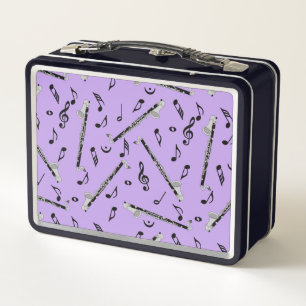 Bass Clarinet Music Note Pattern Metal Lunch Box