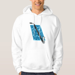 Bass Clarinet with Blue Background and Music Notes Hoodie