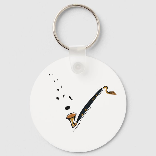 Bass Clarinet with music notes Key Ring (Front)