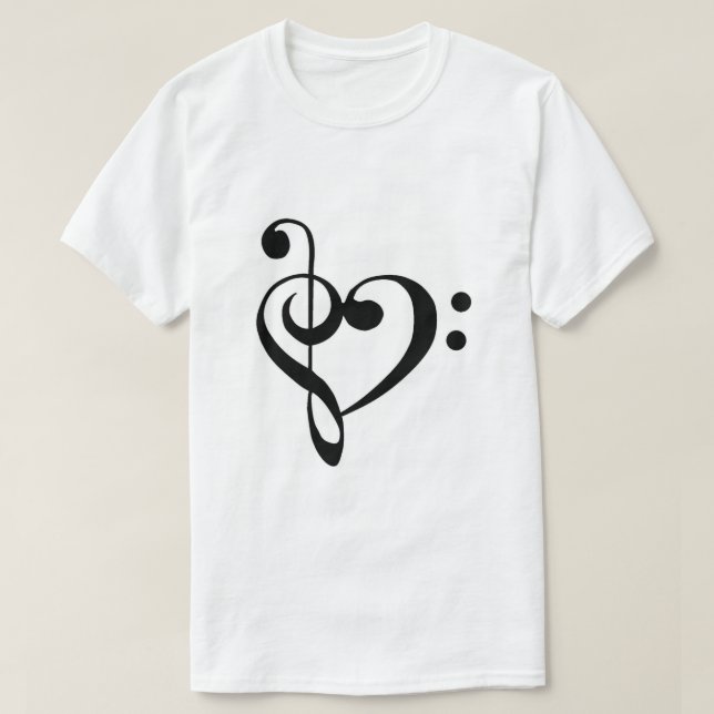 Bass Clef and Treble Clef Heart T-Shirt (Design Front)