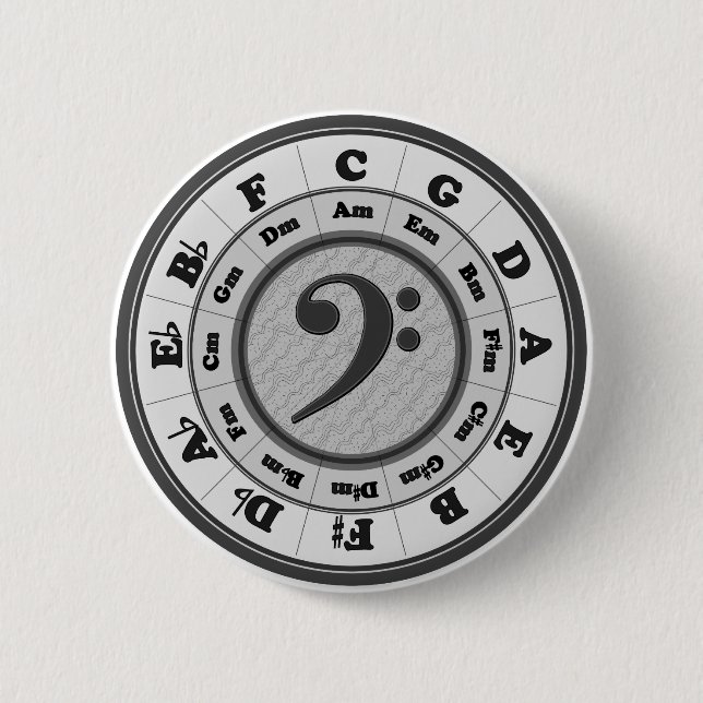 Bass Clef Circle of Fifths 6 Cm Round Badge (Front)