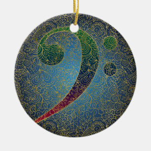 Bass Clef Gold Filigree - Colourful Music Ceramic Ornament