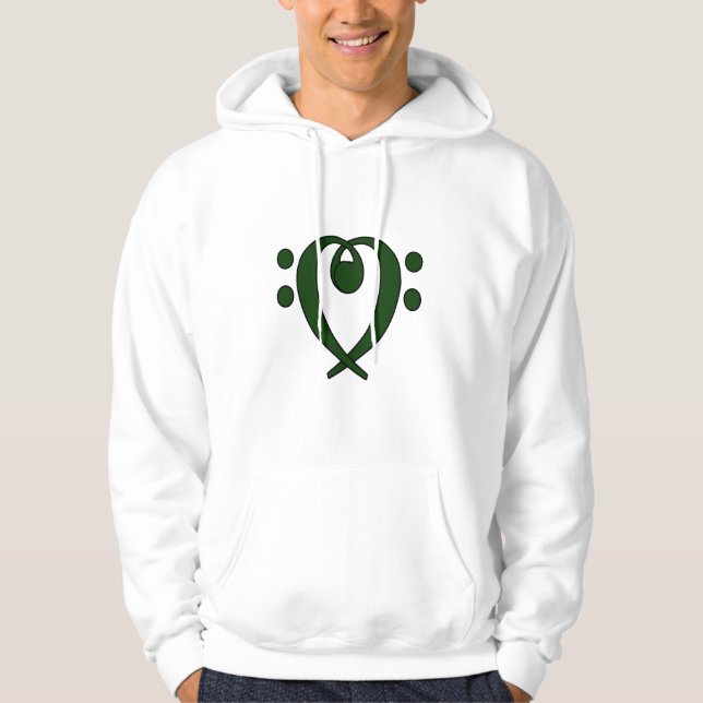 Bass clef heart dark green hoodie (Front)