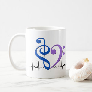 Bass Clef Heart EKG Waves Blue & Amethyst Coffee Mug