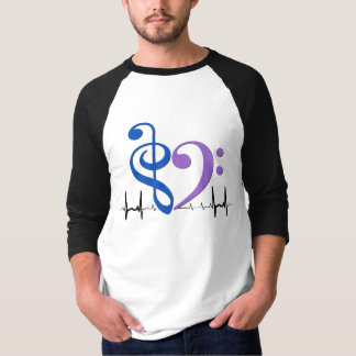 Bass Clef Heart EKG Waves Blue & Amethyst T-Shirt