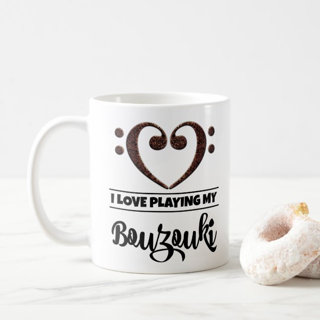 Bass Clef Heart I Love Playing My Bouzouki Coffee Mug (With Donut)