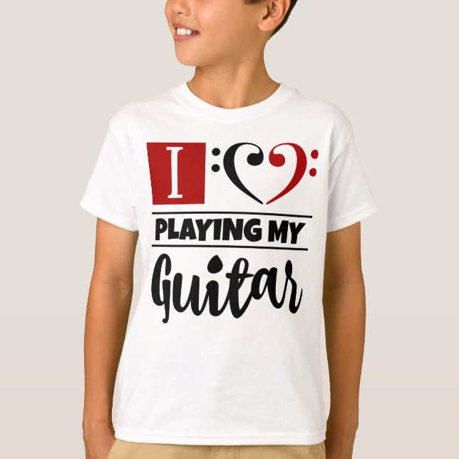 Bass Clef Heart I Love Playing My Guitar T-Shirt (Front)