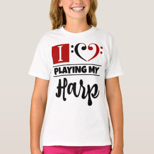 Bass Clef Heart I Love Playing My Harp T-Shirt